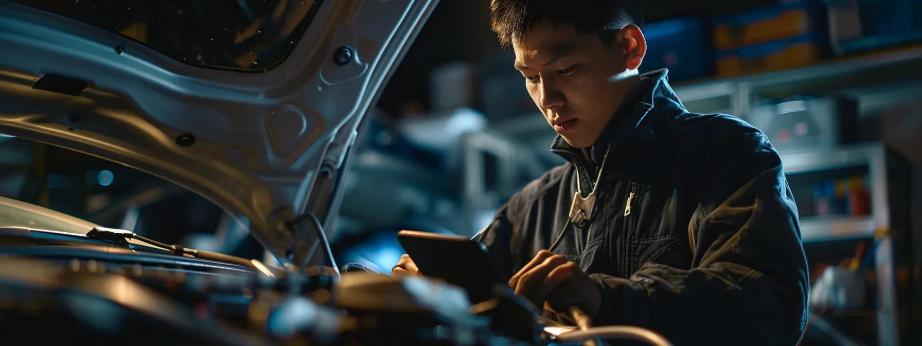 a technician using advanced diagnostic tools to swiftly assess and repair a car on-site, demonstrating the efficiency and convenience of modern mobile car repair services.