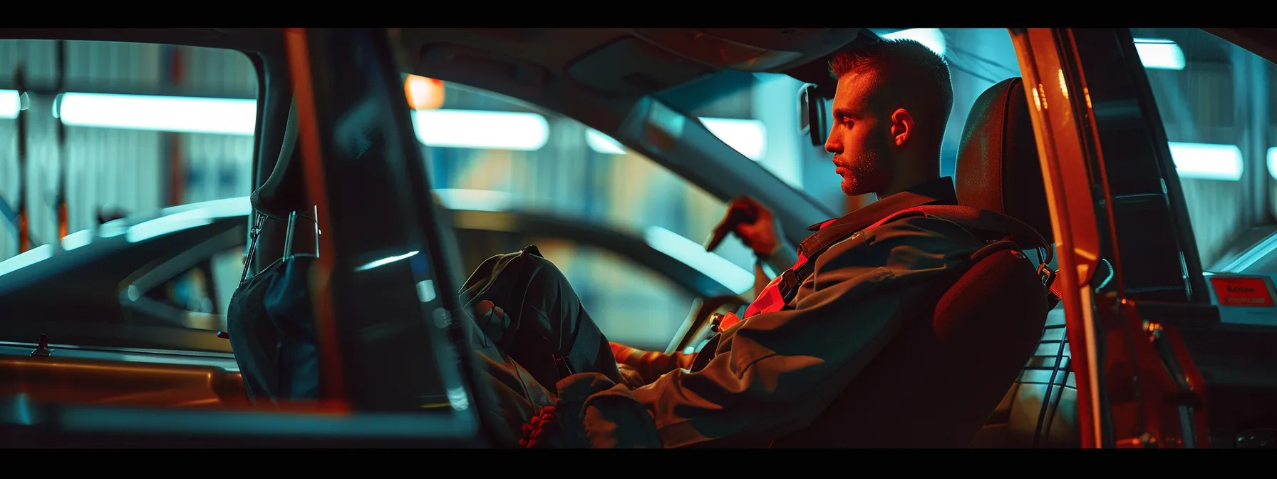 a mechanic inspecting a car's airbags and seat belts to ensure safety and comfort.